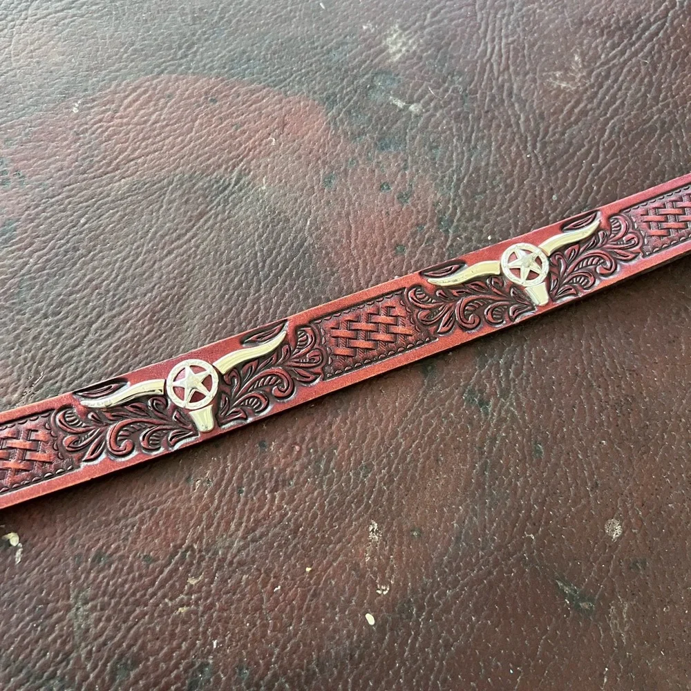 Tony Lama Dark Brown Belt with Silver and Gold Buckle